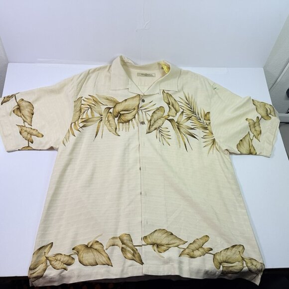 Tommy Bahama 100% Silk Mens XL Ivory Floral Tropical Hawaiian Aloha Short Sleeve - Picture 1 of 12